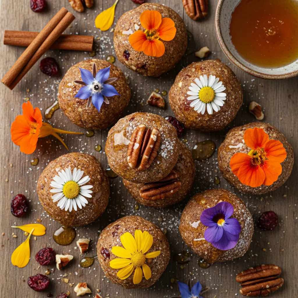 Cinnamon Pecan Edible Flower Energy Bites