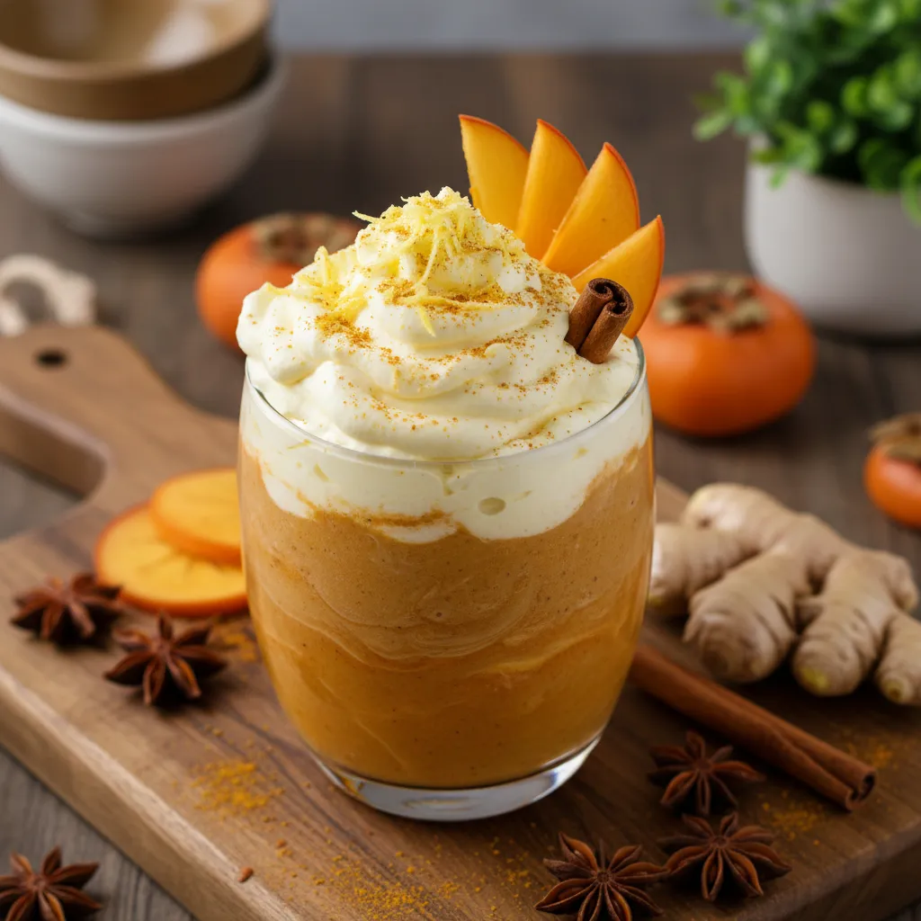 Cinnamon Persimmon Turmeric Smoothie with Ginger Whip