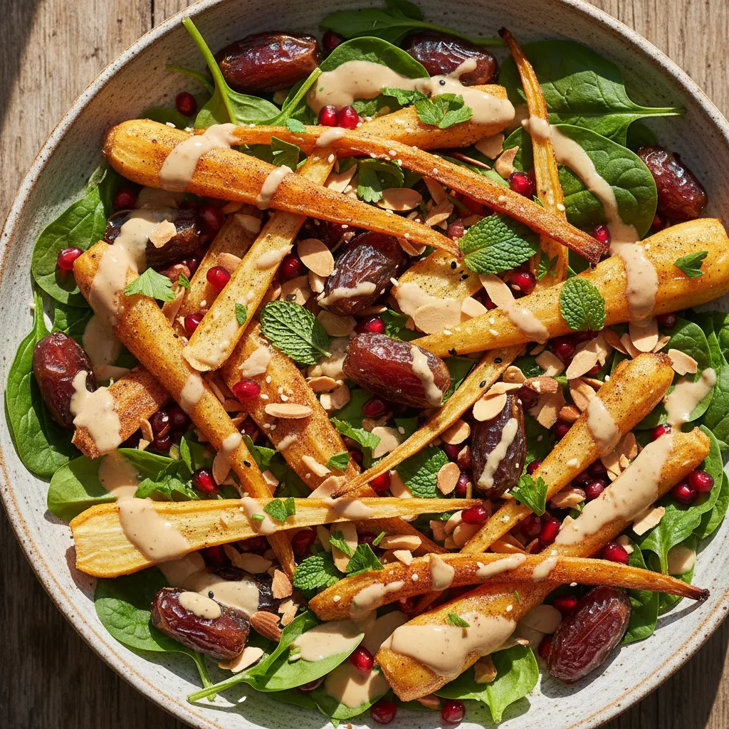 Cinnamon Roasted Parsnip and Date Salad with Maple Tahini Dressing