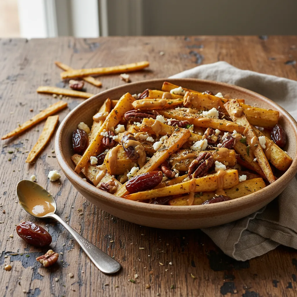 Cinnamon Roasted Parsnip and Date Salad with Maple Tahini Dressing