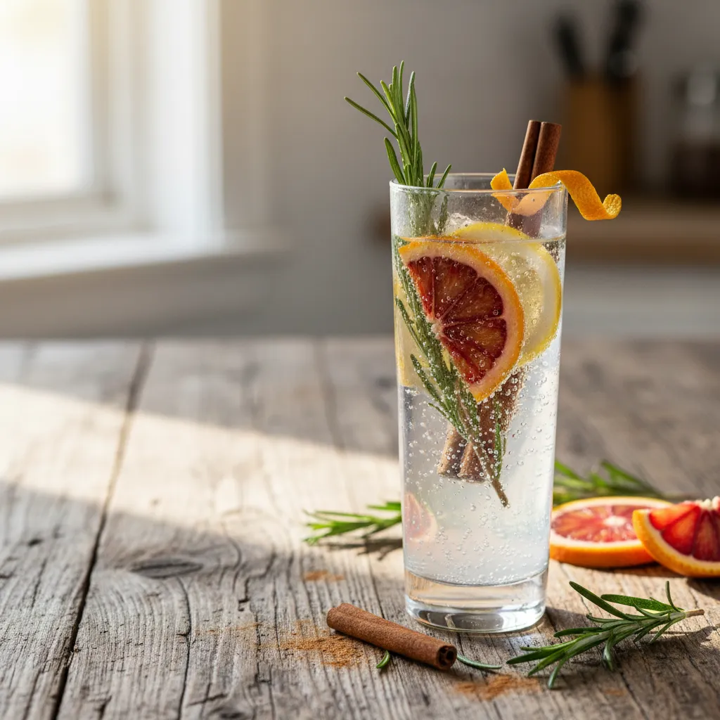 Cinnamon Rosemary Citrus Sparkler with Sparkling Water