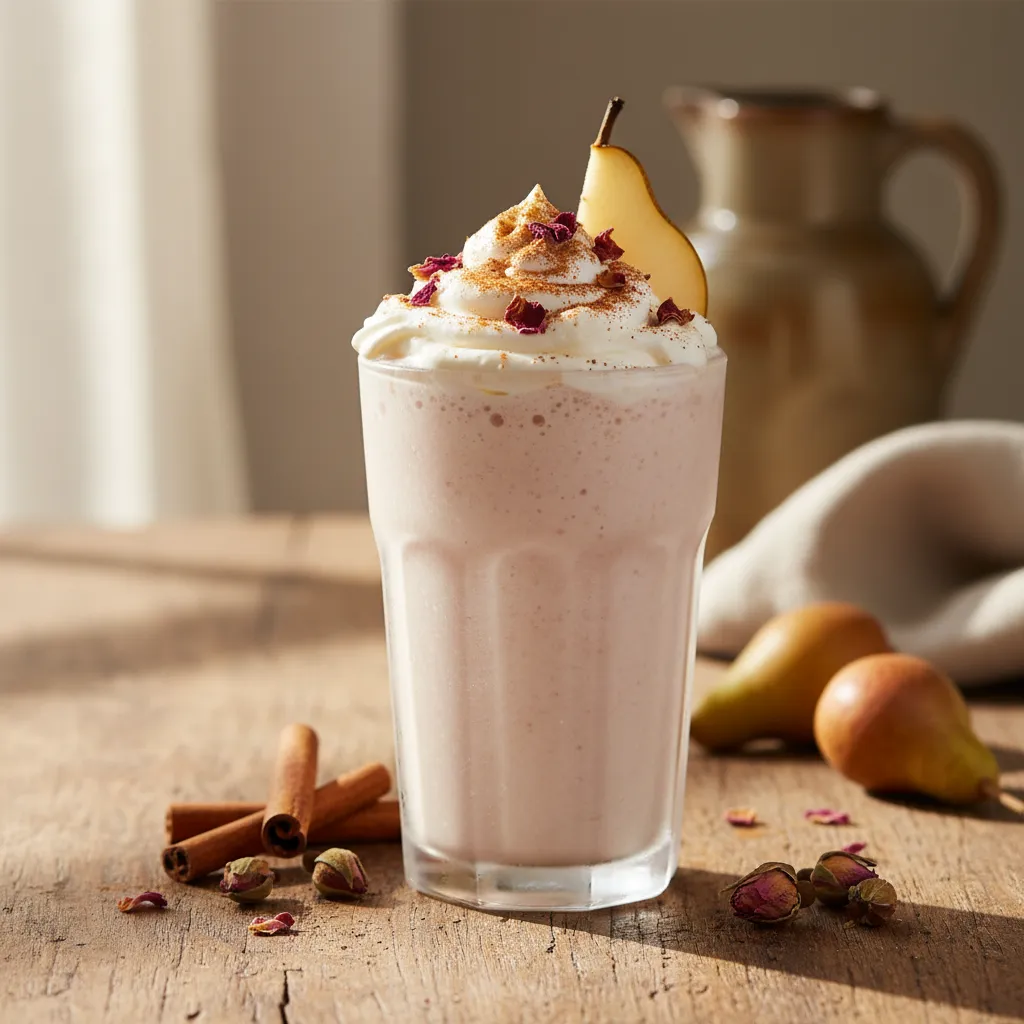 Cinnamon Spiced Rosewater Infused Pear Smoothie