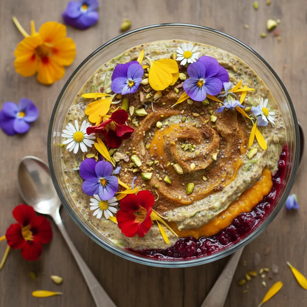 Cinnamon Zucchini Chia Pudding with Edible Flower Topping