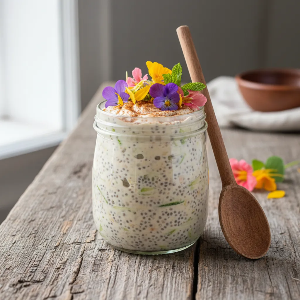 Cinnamon Zucchini Chia Pudding with Edible Flower Topping