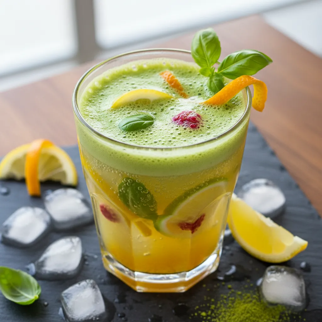 Citrus-Basil Matcha Infusion Fizz