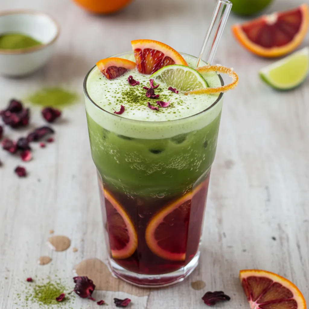 Citrus-Infused Hibiscus Matcha Fizz