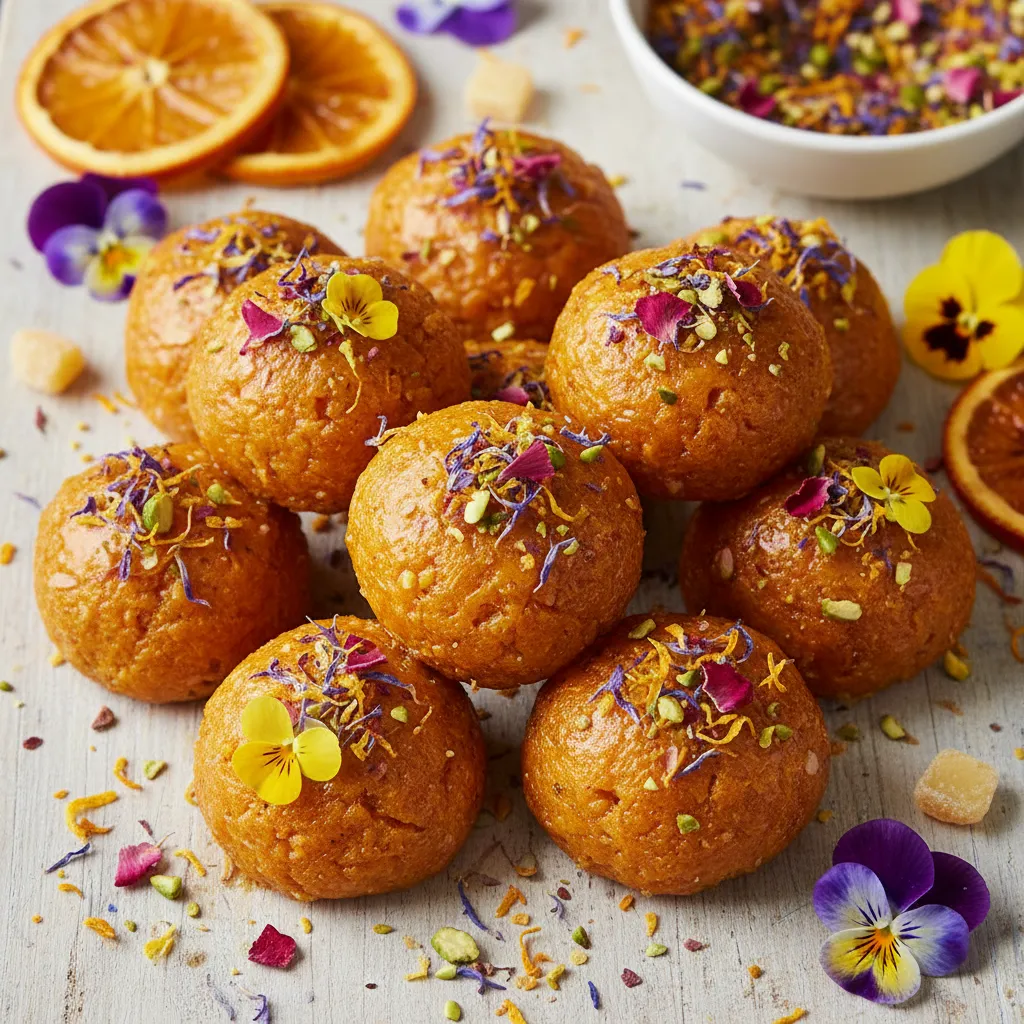 Citrus-Kissed Sweet Potato Energy Bites with Edible Flower Crunch