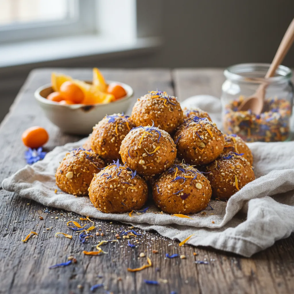 Citrus-Kissed Sweet Potato Energy Bites with Edible Flower Crunch