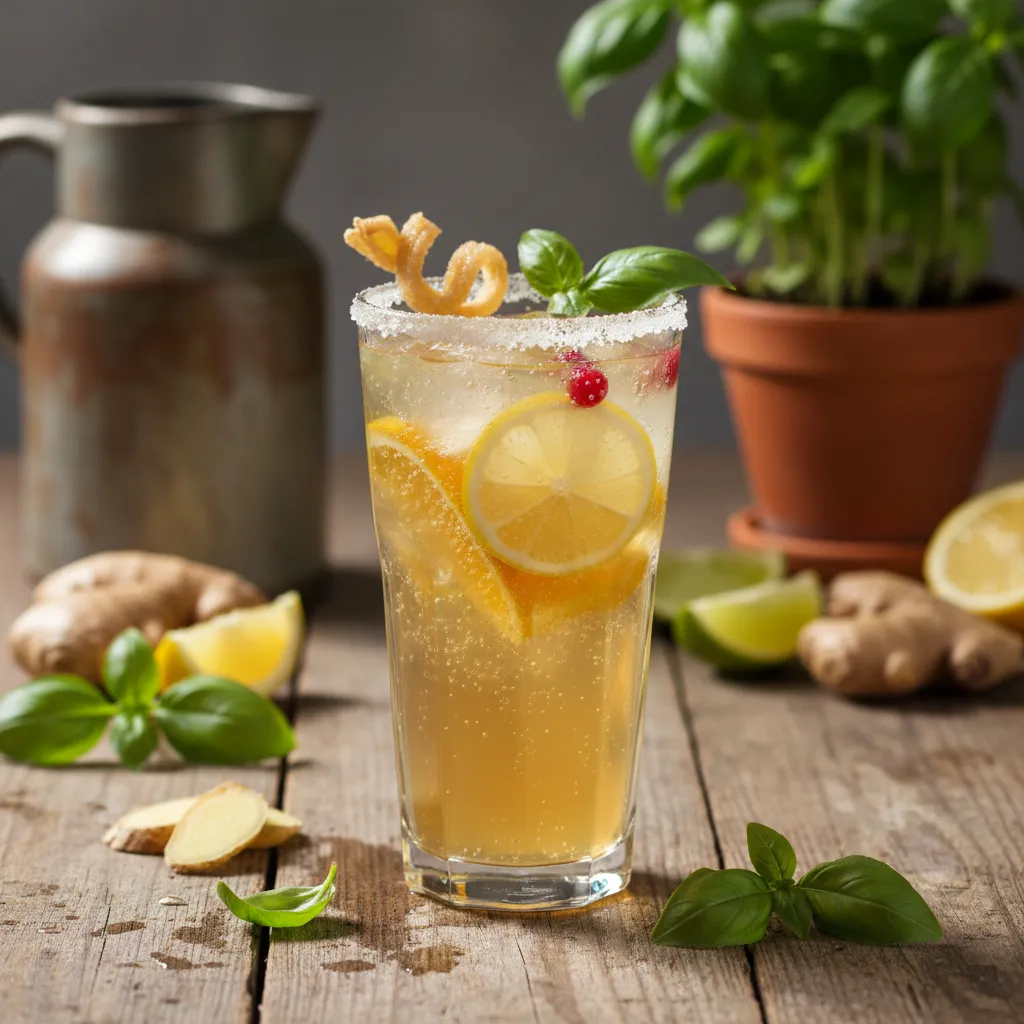 Citrus Basil Sparkler with Ginger Infusion
