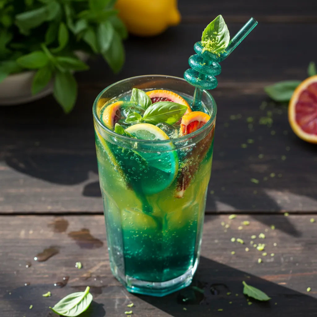 Citrus Basil Sparkler with Spirulina Twist