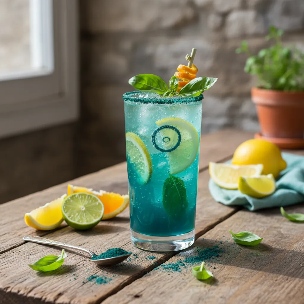 Citrus Basil Sparkler with Spirulina Twist