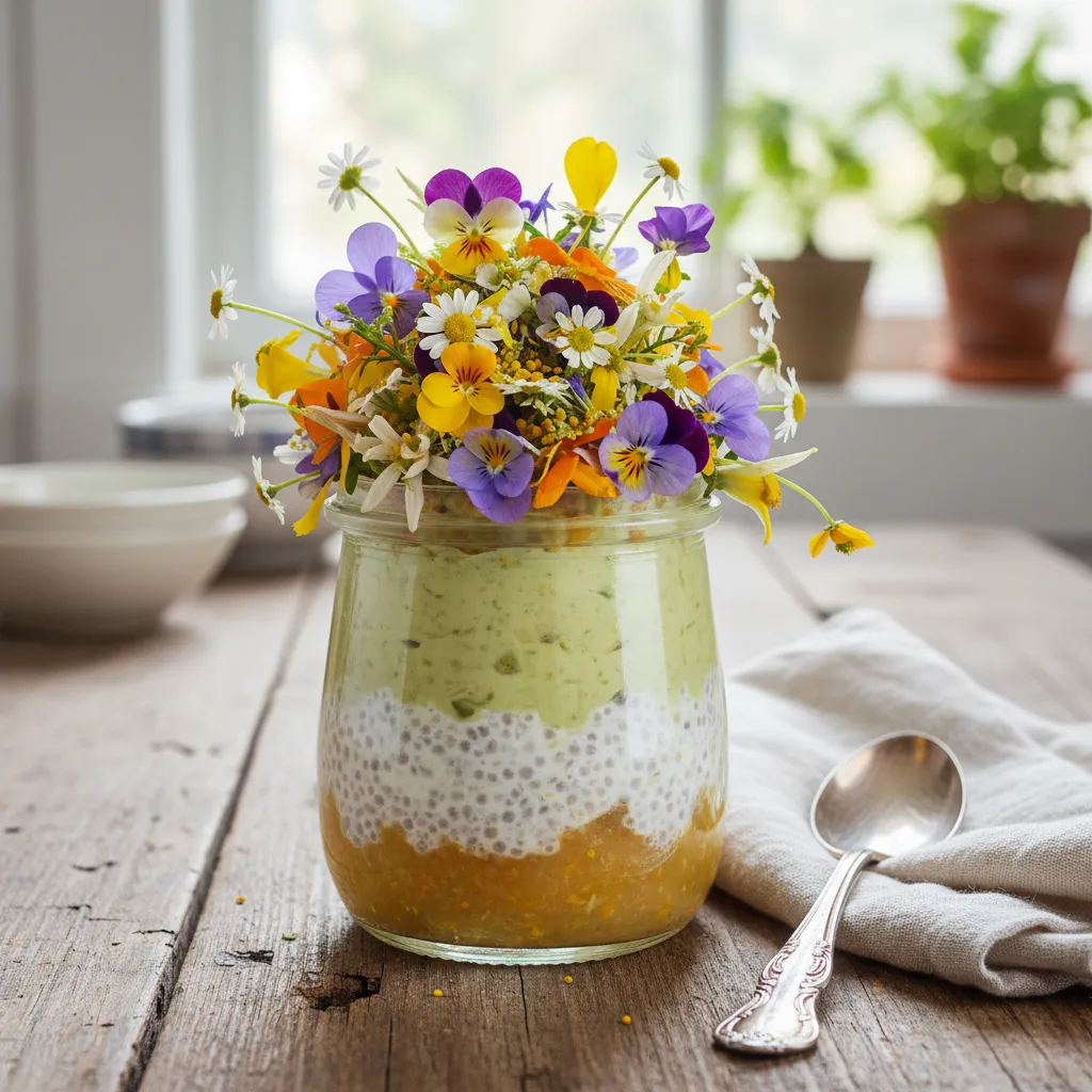 Citrus Blossom Avocado Chia Pudding with Edible Flower Burst