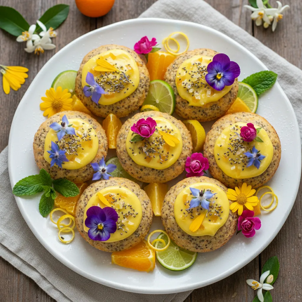 Citrus Blossom Chia Cake Bites with Edible Flowers