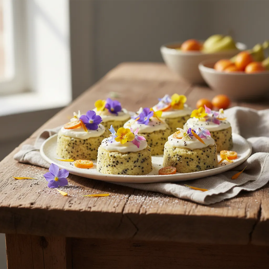 Citrus Blossom Chia Cake Bites with Edible Flowers
