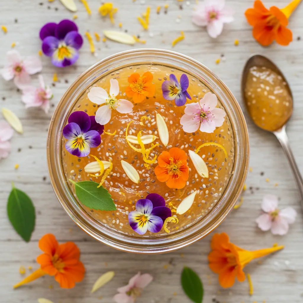 Citrus Blossom Chia Jam with Edible Flower Garnish
