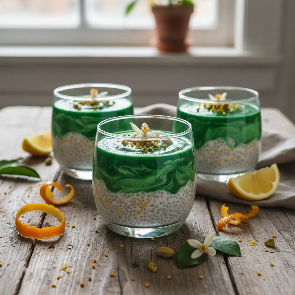 Citrus Blossom Chia Seed Energy Cups with Spirulina Swirl