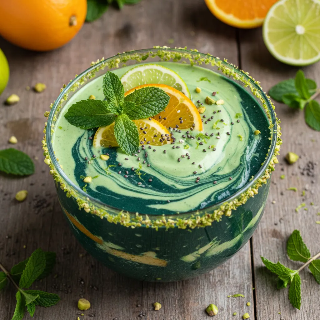 Citrus Burst Spirulina Smoothie with Avocado Mint Swirl