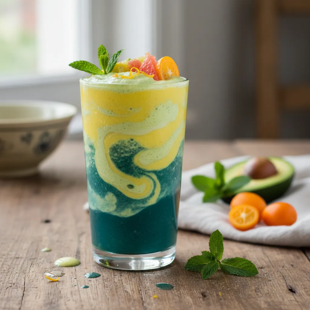 Citrus Burst Spirulina Smoothie with Avocado Mint Swirl