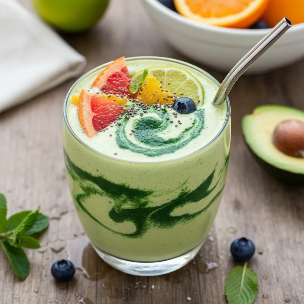 Citrus Dream Avocado Smoothie with Spirulina Swirl
