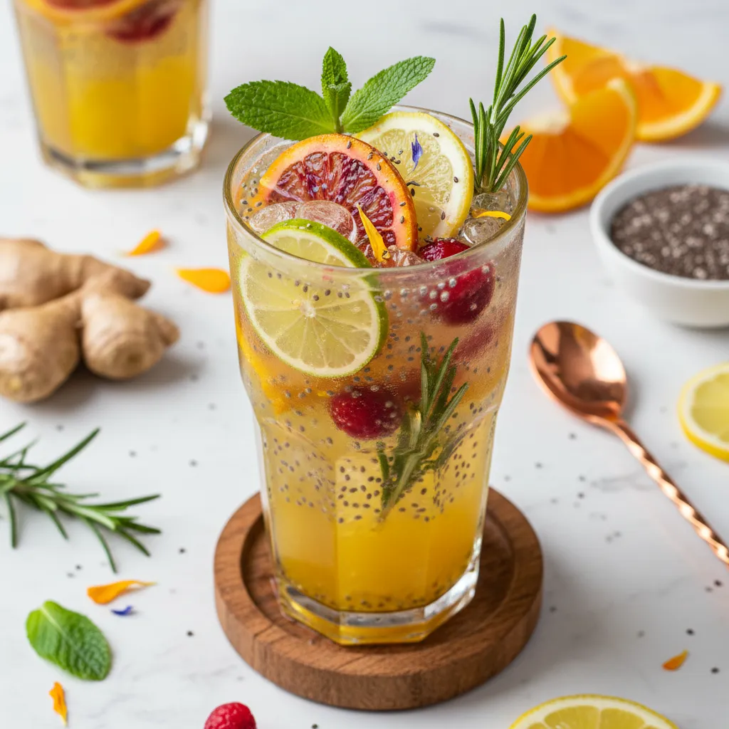 Citrus Ginger Chia Sparkler with Rosemary Infusion