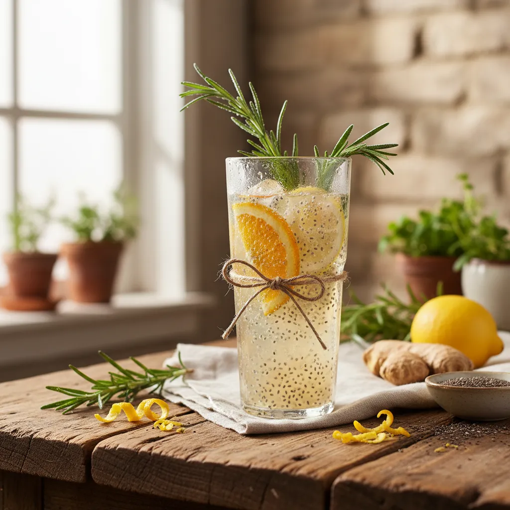 Citrus Ginger Chia Sparkler with Rosemary Infusion