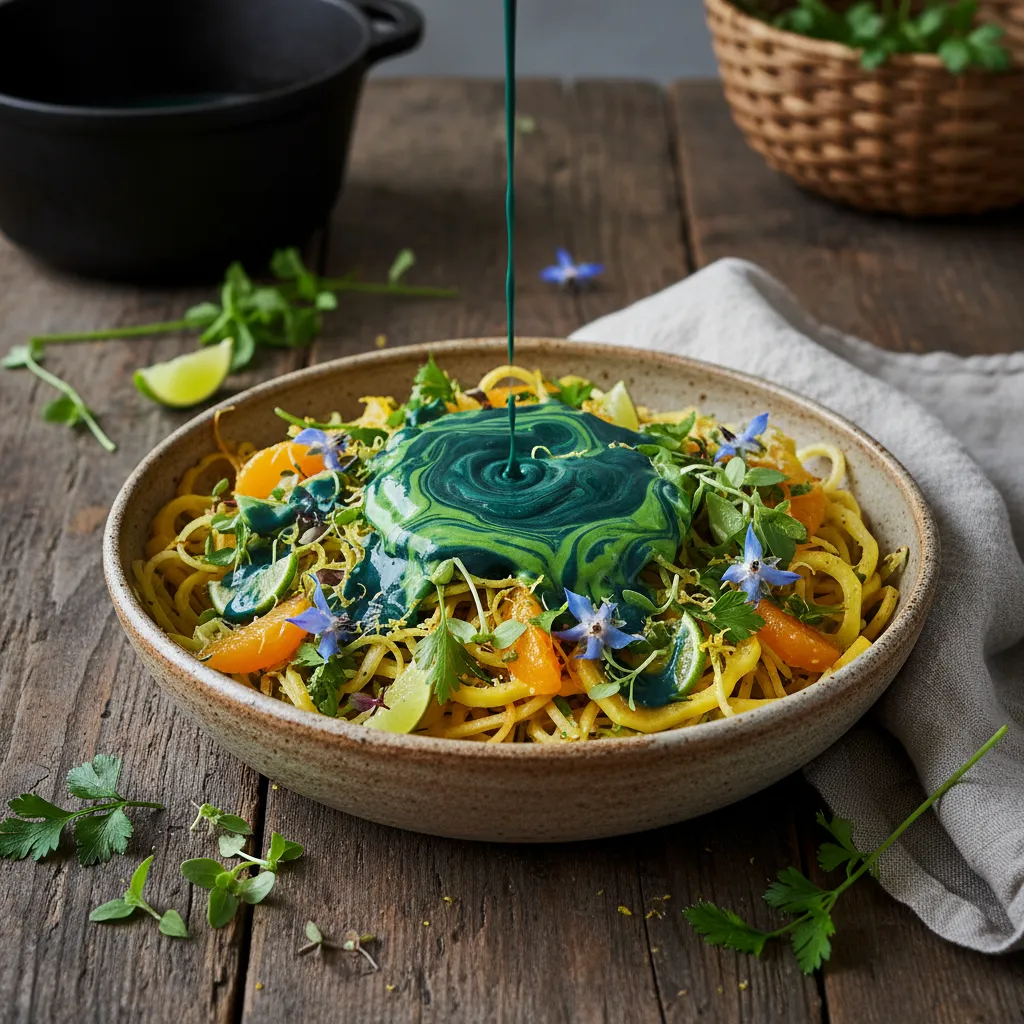 Citrus Herb Spaghetti Squash with Spirulina Drizzle