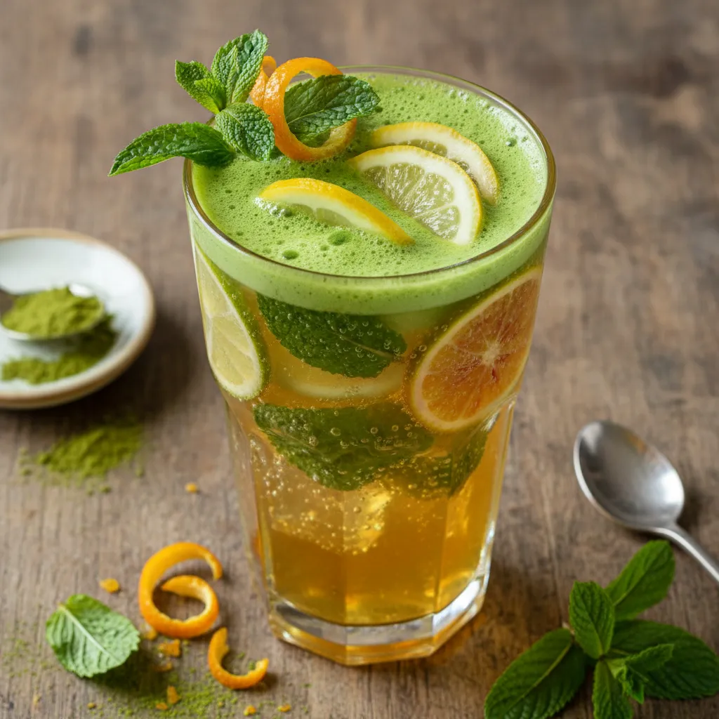 Citrus Infused Matcha Green Tea Sparkler with Fresh Mint
