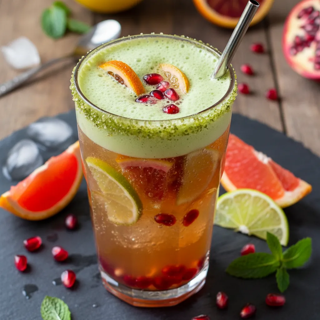 Citrus Matcha Sparkler with Pomegranate Burst