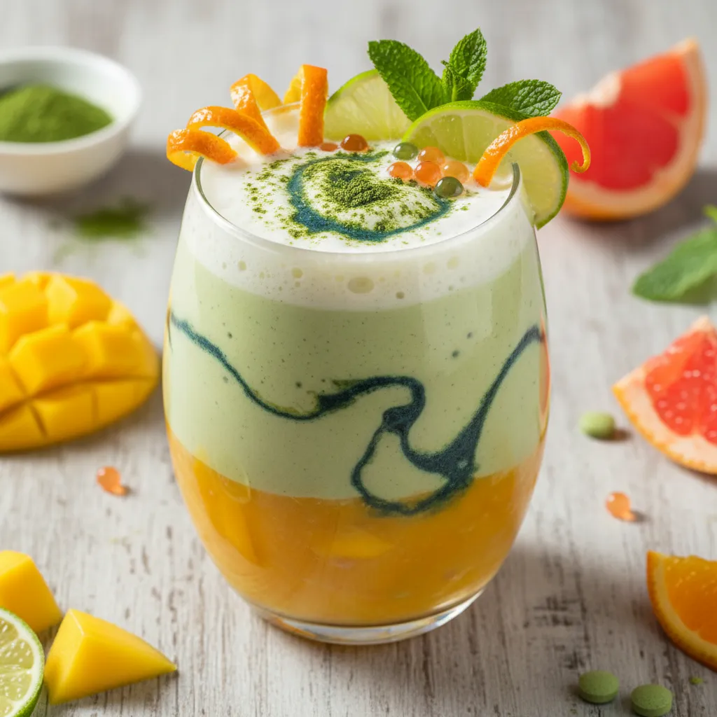 Citrus Matcha Sunrise Smoothie with Spirulina Swirl