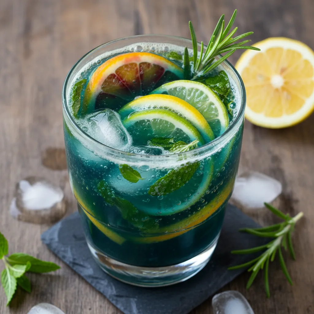 Citrus Mint Spirulina Fizz with Rosemary Infusion