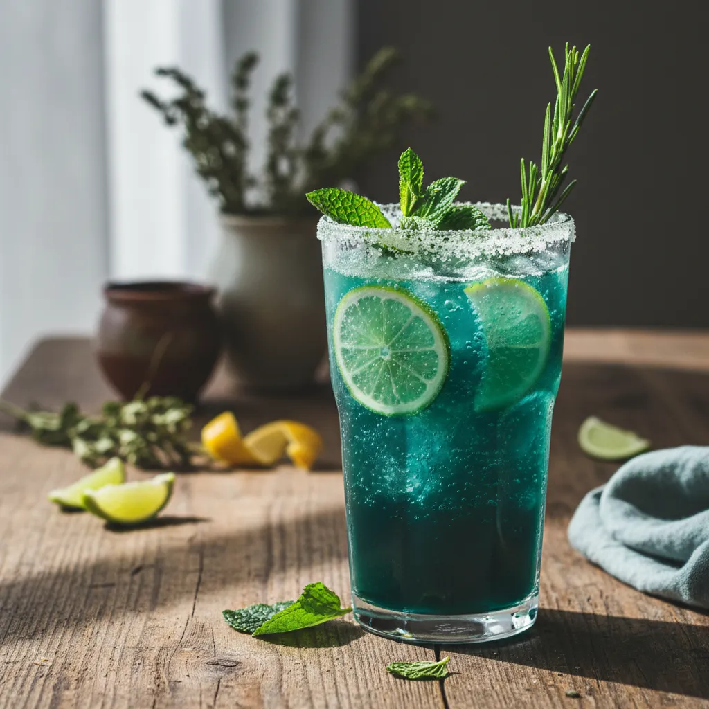 Citrus Mint Spirulina Fizz with Rosemary Infusion