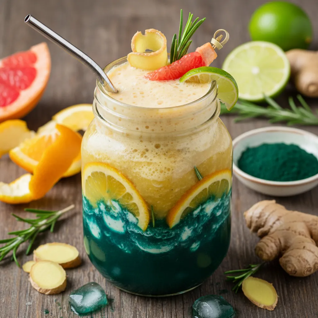 Citrus Rosemary Spirulina Smoothie with a Ginger Kick