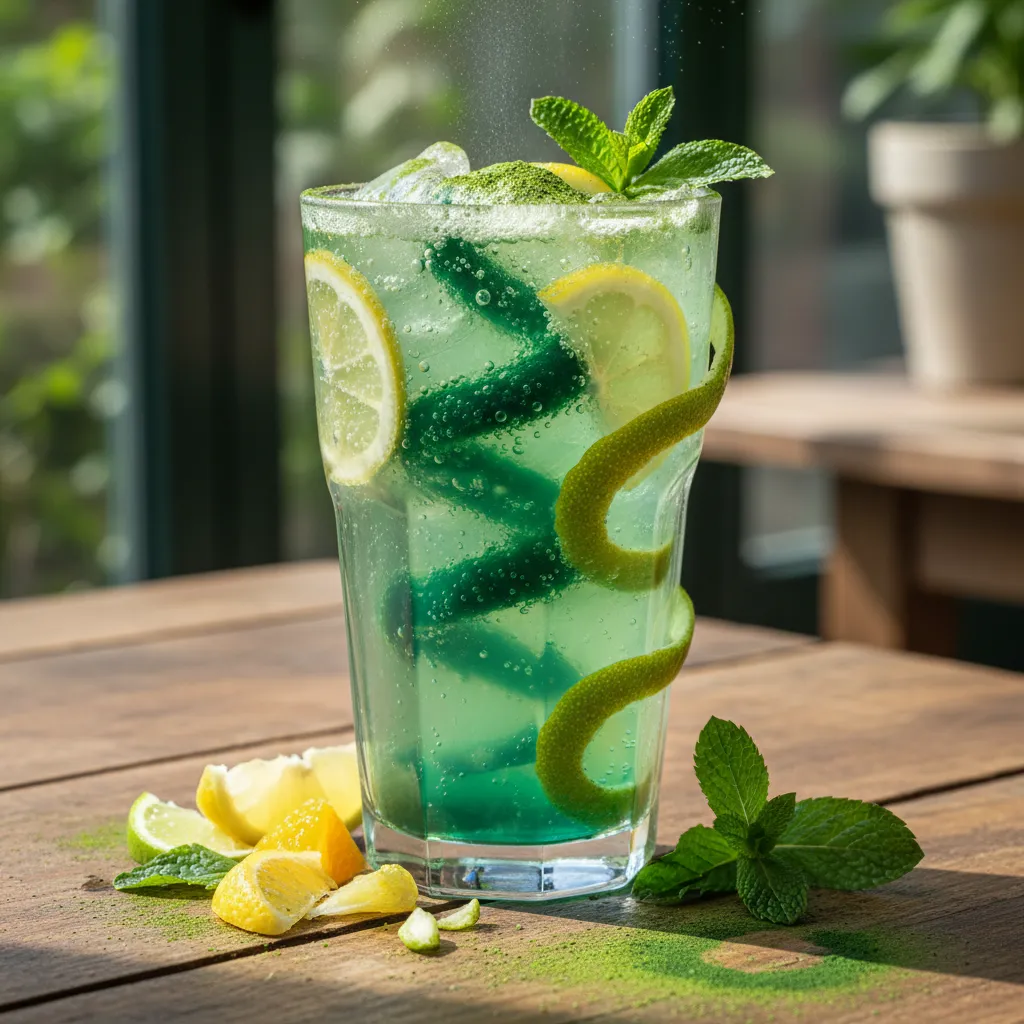 Citrus & Matcha Green Tea Sparkler with Spirulina Twist