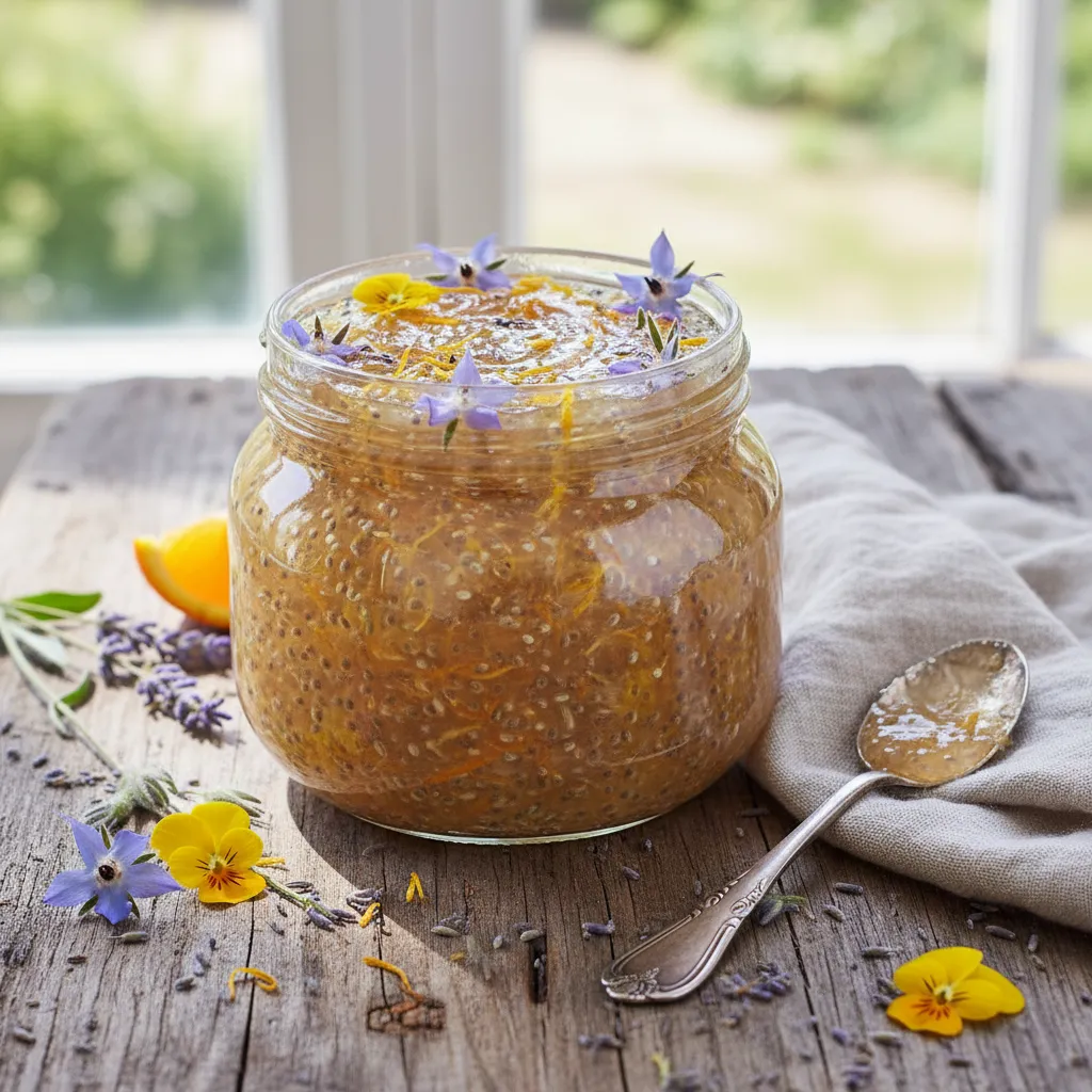 Citrusy Lavender Chia Jam with Edible Flower Swirl