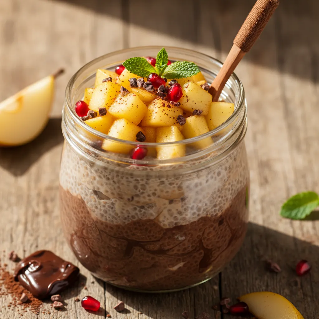 Cocoa-Infused Maple Chia Pudding with Ginger Pear Compote