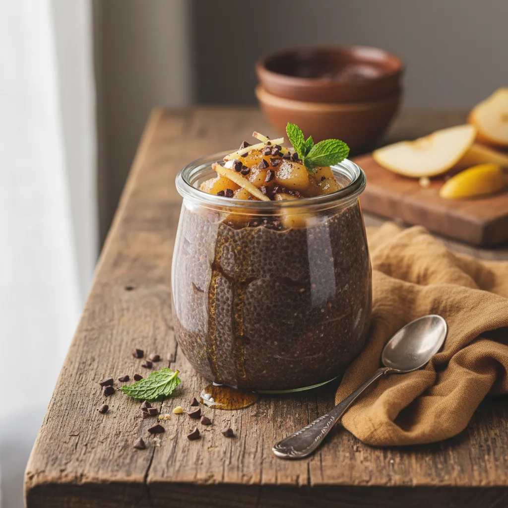 Cocoa-Infused Maple Chia Pudding with Ginger Pear Compote