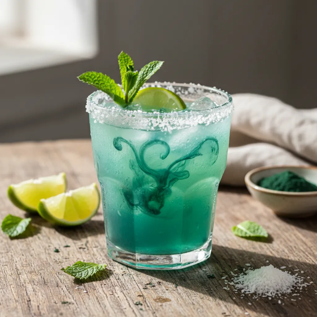 Coconut-Lime Mint Refresher with Spirulina Swirl