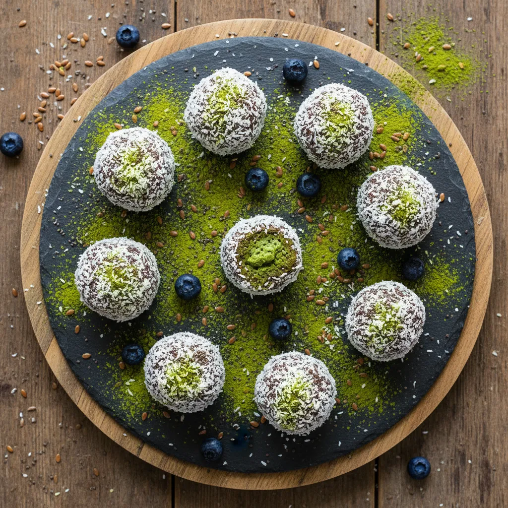 Coconut Chia Energy Bites with Matcha Burst