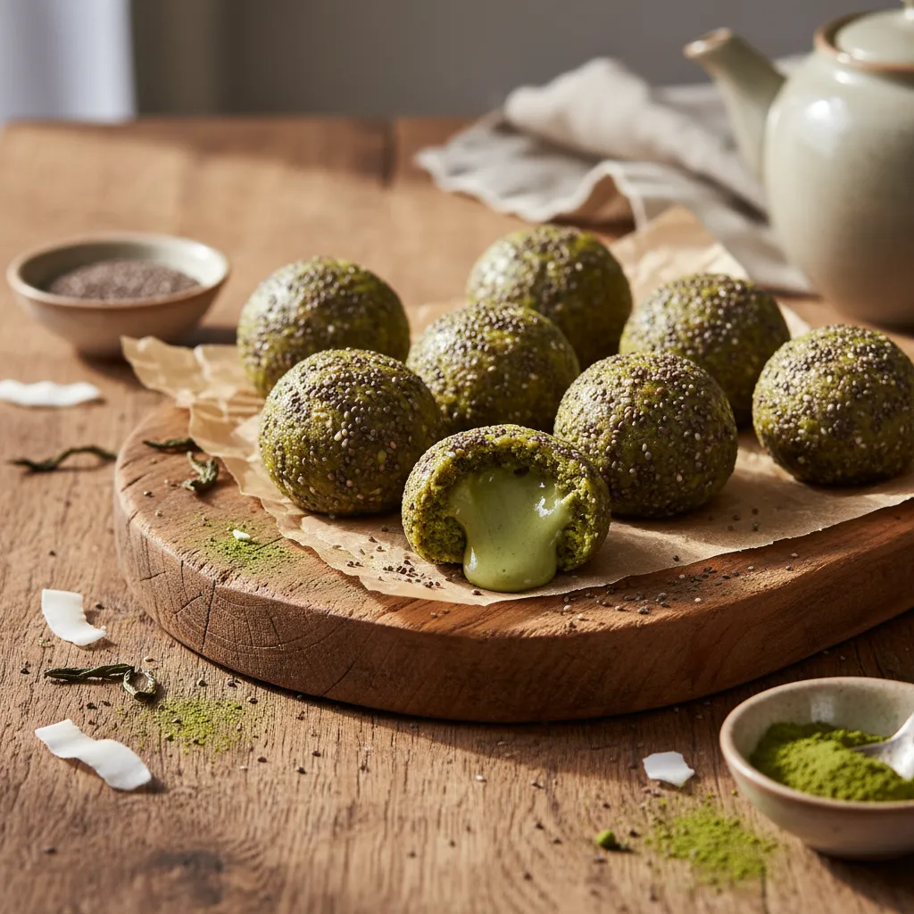 Coconut Chia Energy Bites with Matcha Burst