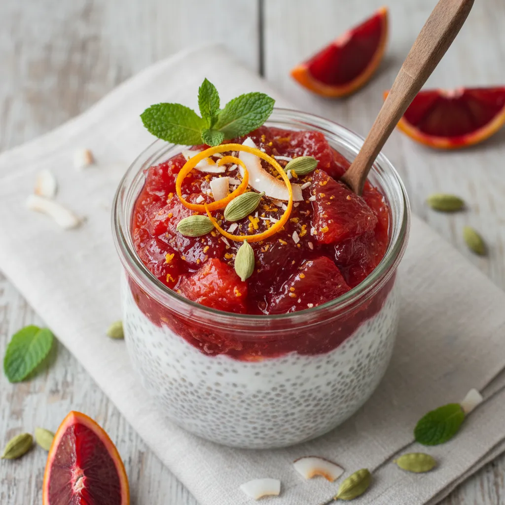 Coconut Chia Pudding with Cardamom-Spiced Blood Orange Compote