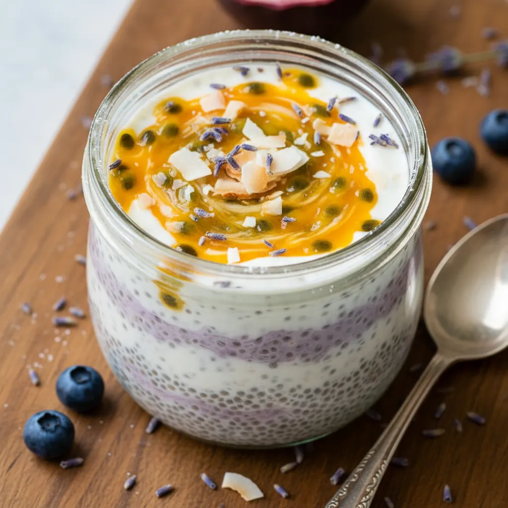 Coconut Lavender Delight Chia Pudding with Passionfruit Swirl