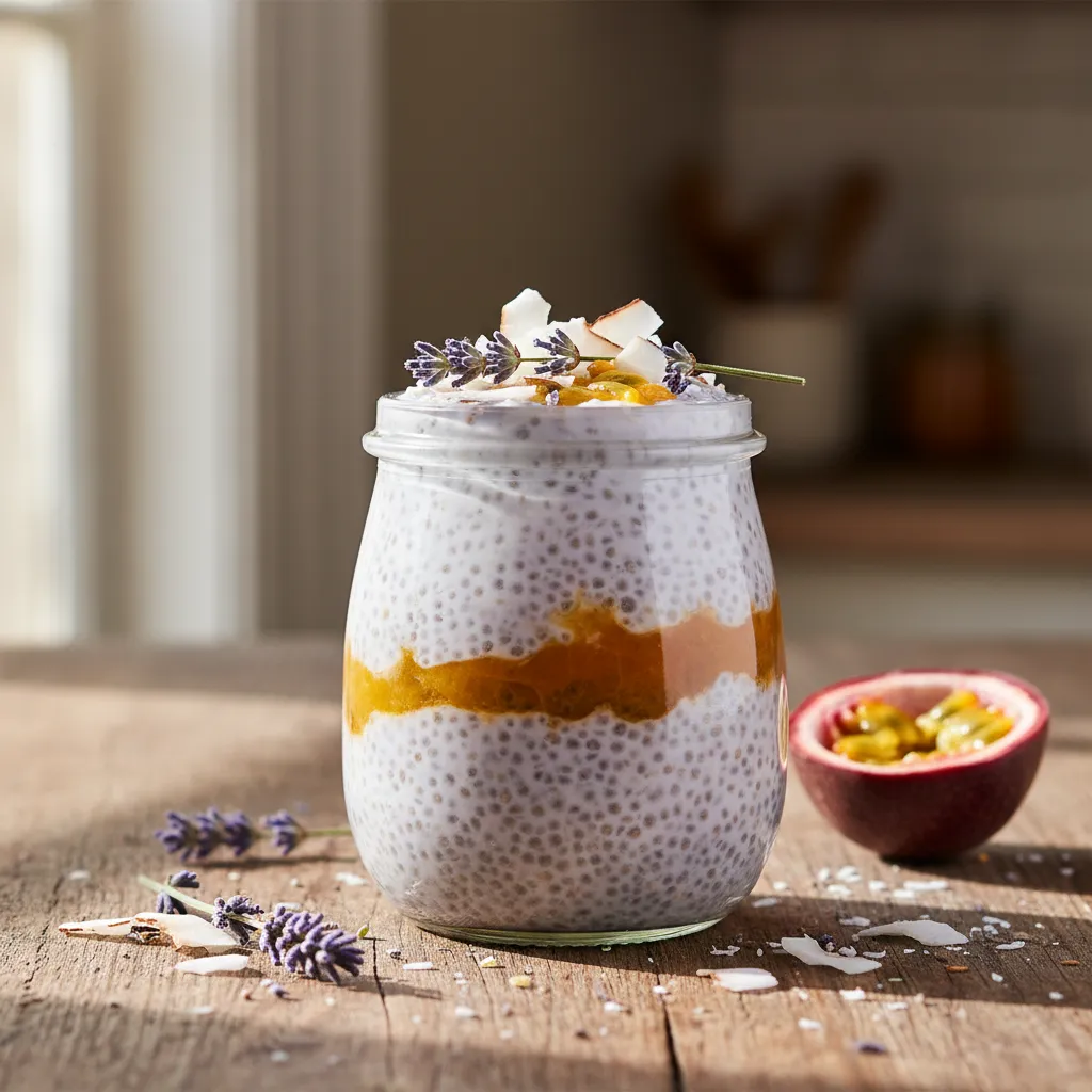 Coconut Lavender Delight Chia Pudding with Passionfruit Swirl