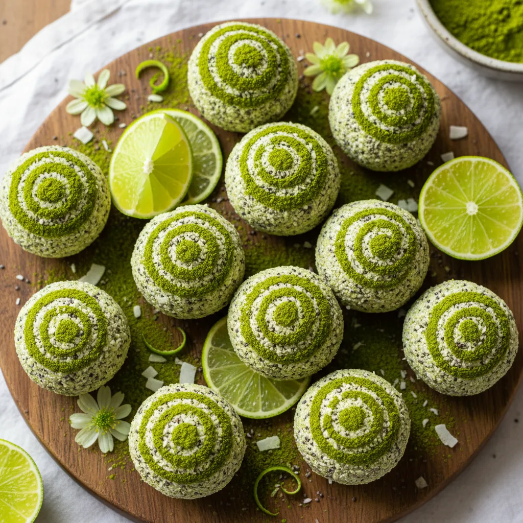 Coconut Lime Chia Seed Energy Bites with Matcha Swirl