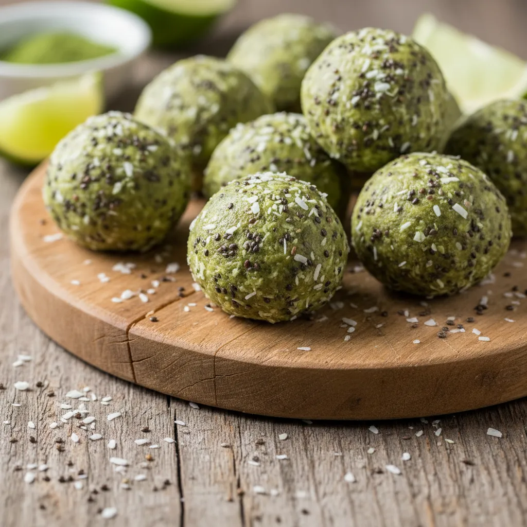 Coconut Lime Chia Seed Energy Bites with Matcha Swirl