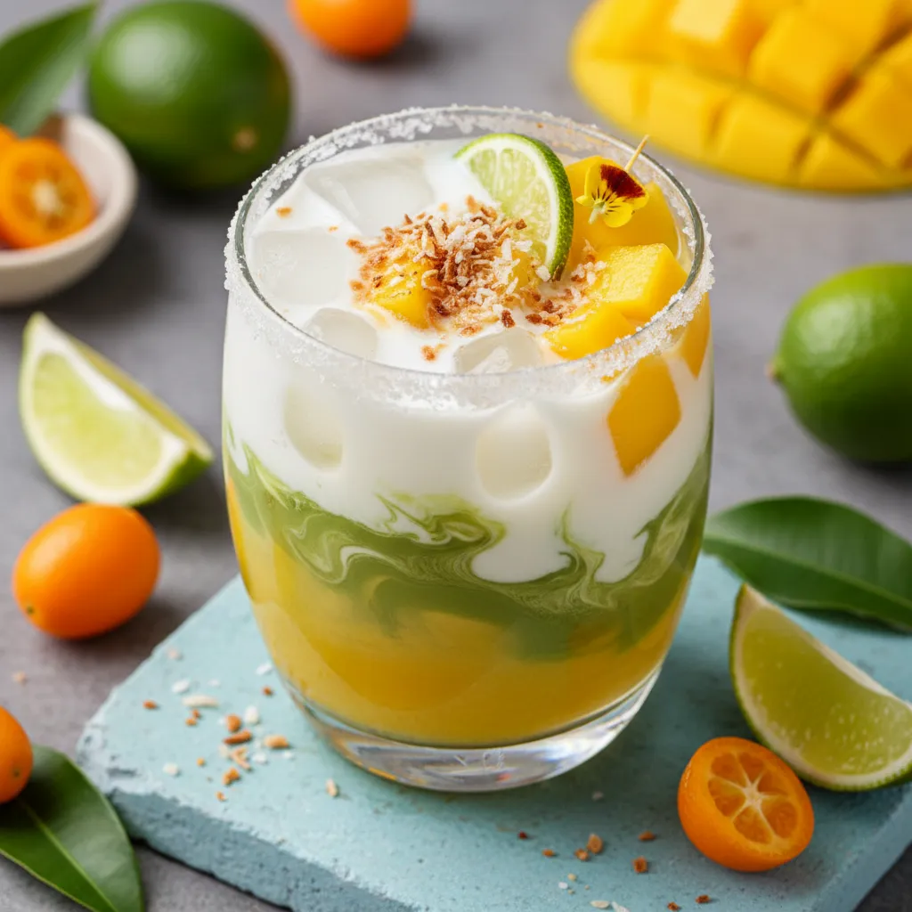 Coconut Mango Citrus Cooler with Matcha Swirl
