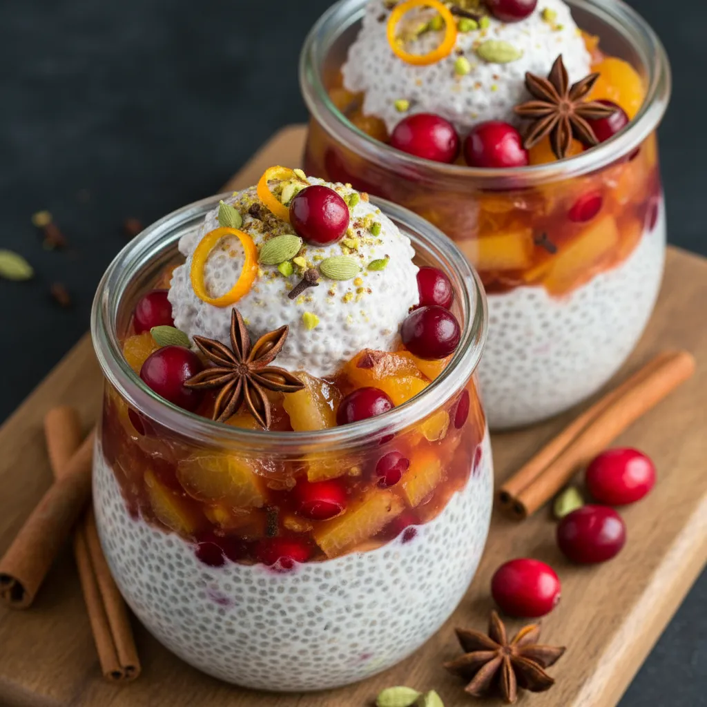 Cranberry-Cardamom Chia Pudding Parfaits with Spiced Citrus Compote