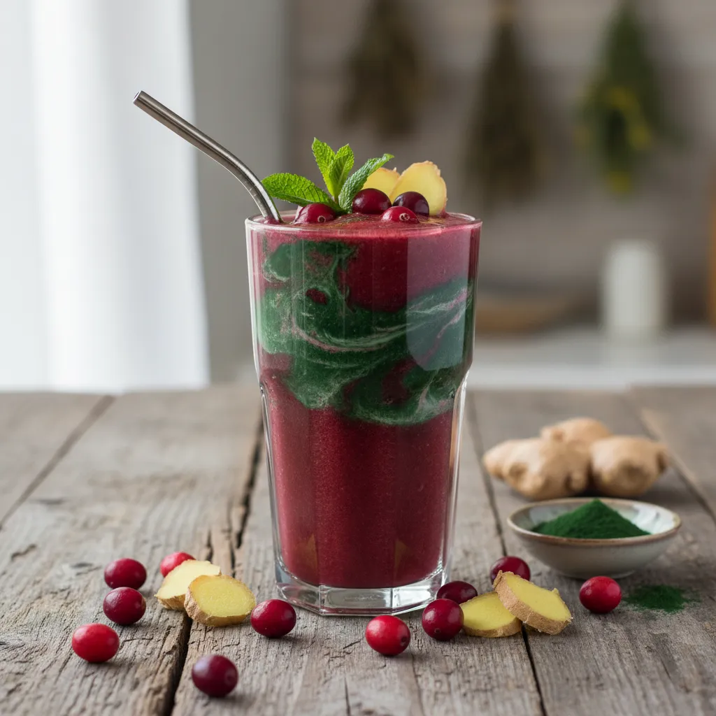 Cranberry-Ginger Refresher Smoothie with Spirulina Boost