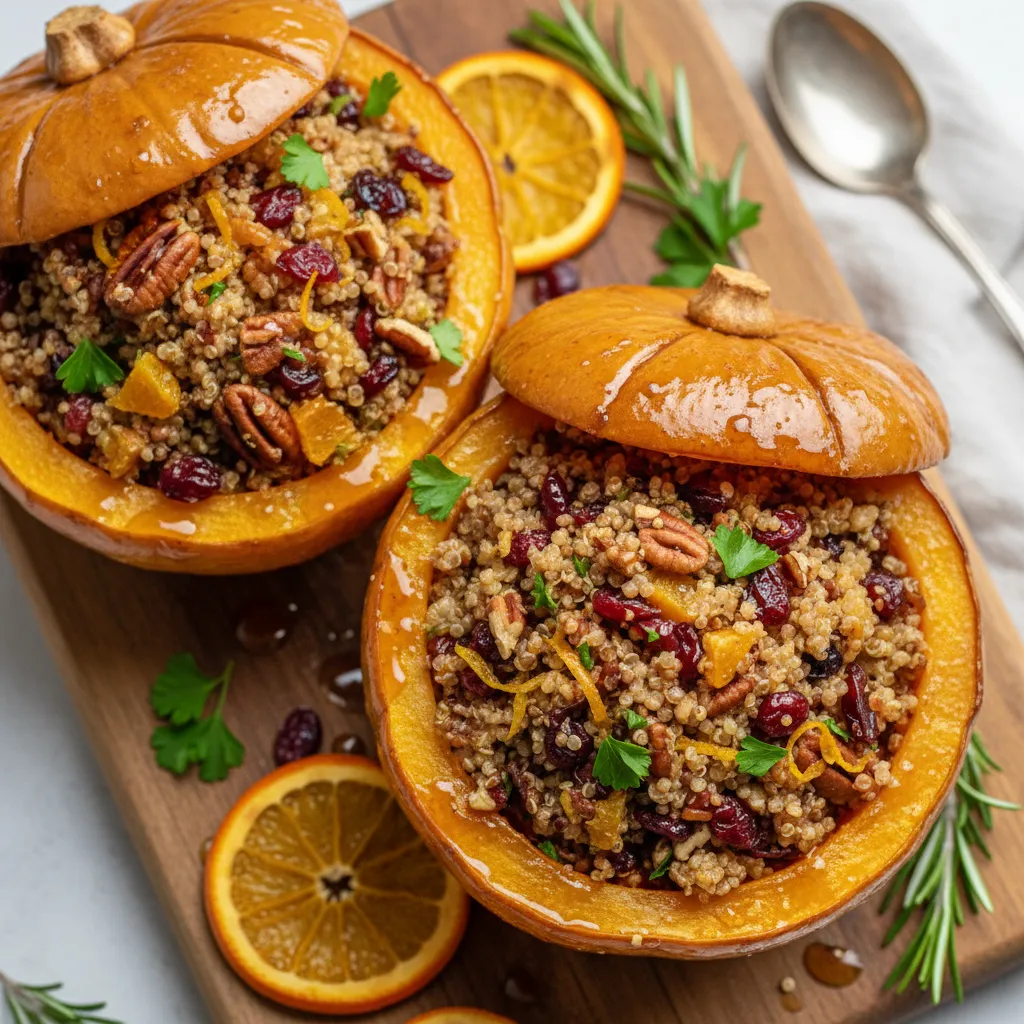 Cranberry-Orange Glazed Quinoa Stuffed Acorn Squash