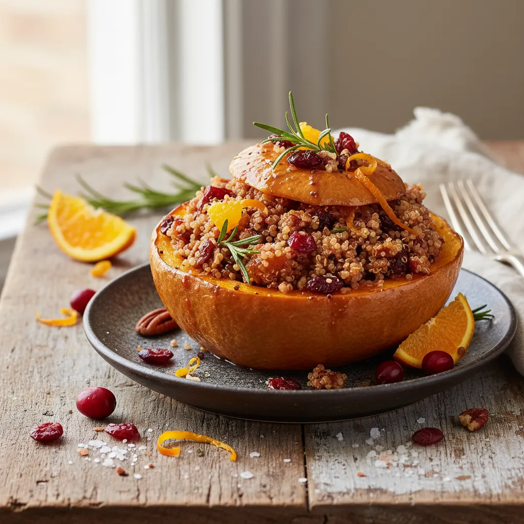 Cranberry-Orange Glazed Quinoa Stuffed Acorn Squash