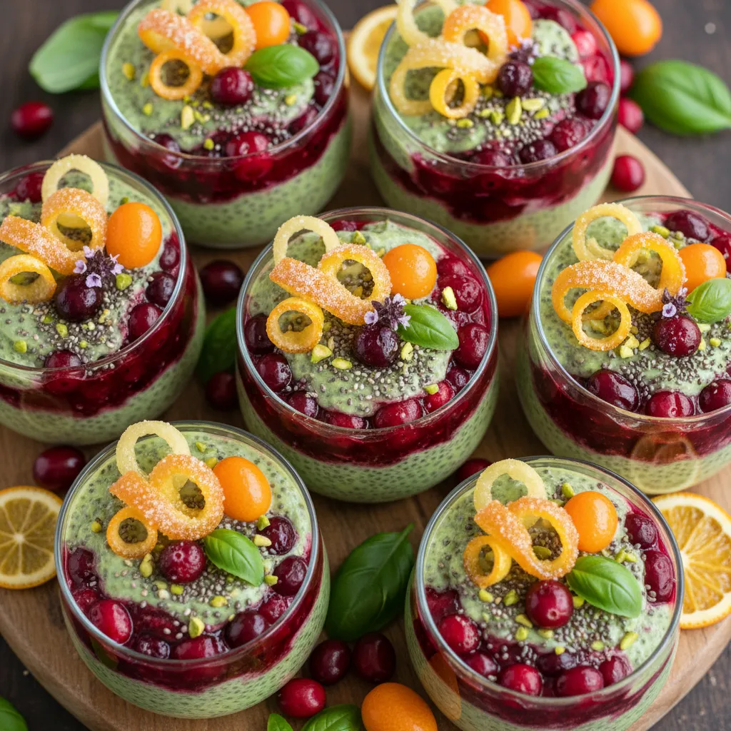 Cranberry Basil Chia Pudding Cups with Candied Citrus